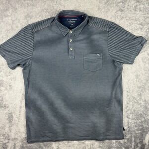 Tommy Bahama Polo Shirt Mens Large Blue Stripe IslandZone 37.5 Golf Casual